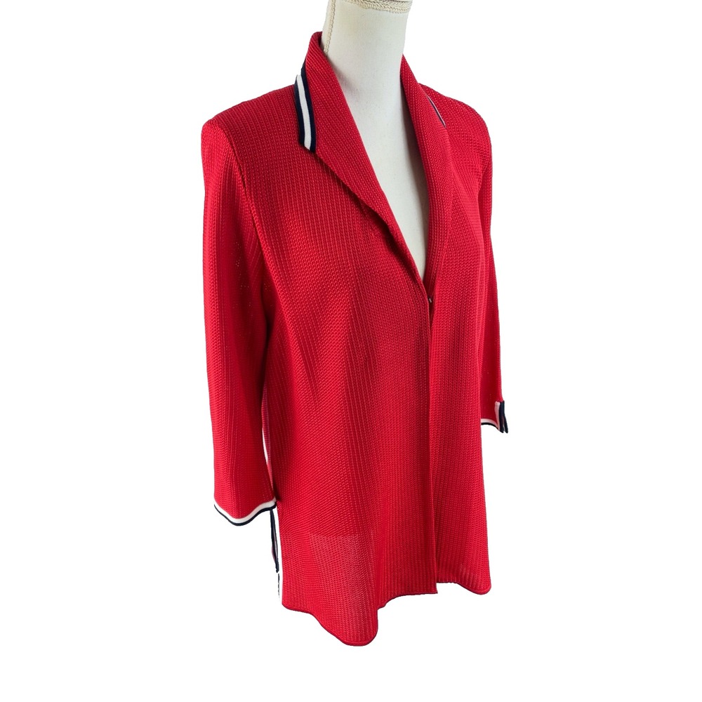 Ming Wang Womens M (msrd) Red One Latch 3/4 Sleeve Cardigan Jacket Knit Contrast - Picture 4 of 11